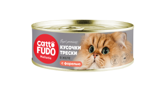 Cattofūdo Holistic консервы для кошек кусочки трескис форелью в желе 80г фото, цены, купить
