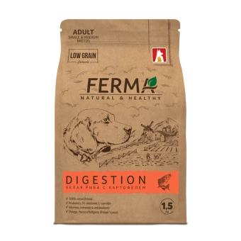 FERMA Digestion сухой корм для собак малых и средних пород с белой рыбой и картофелем 1.5кг фото, цены, купить