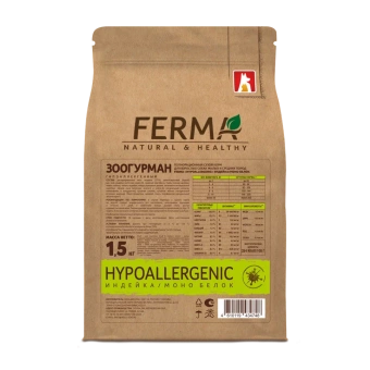 FERMA Hypoallergenic сухой корм для собак малых и средних пород индейка и моно белок 1.5кг фото, цены, купить