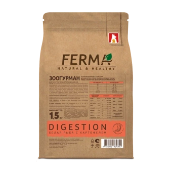 FERMA Digestion сухой корм для собак малых и средних пород с белой рыбой и картофелем 1.5кг фото, цены, купить