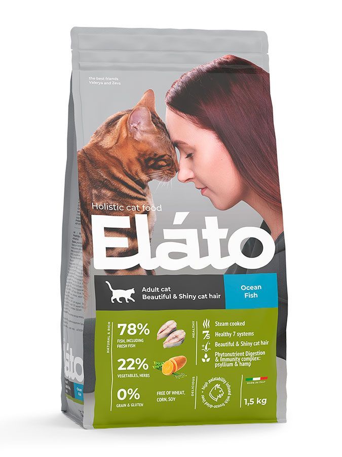 ELATO Holistic с рыбой для красивой кожи и шерсти у кошек 1,5кг фото, цены, купить
