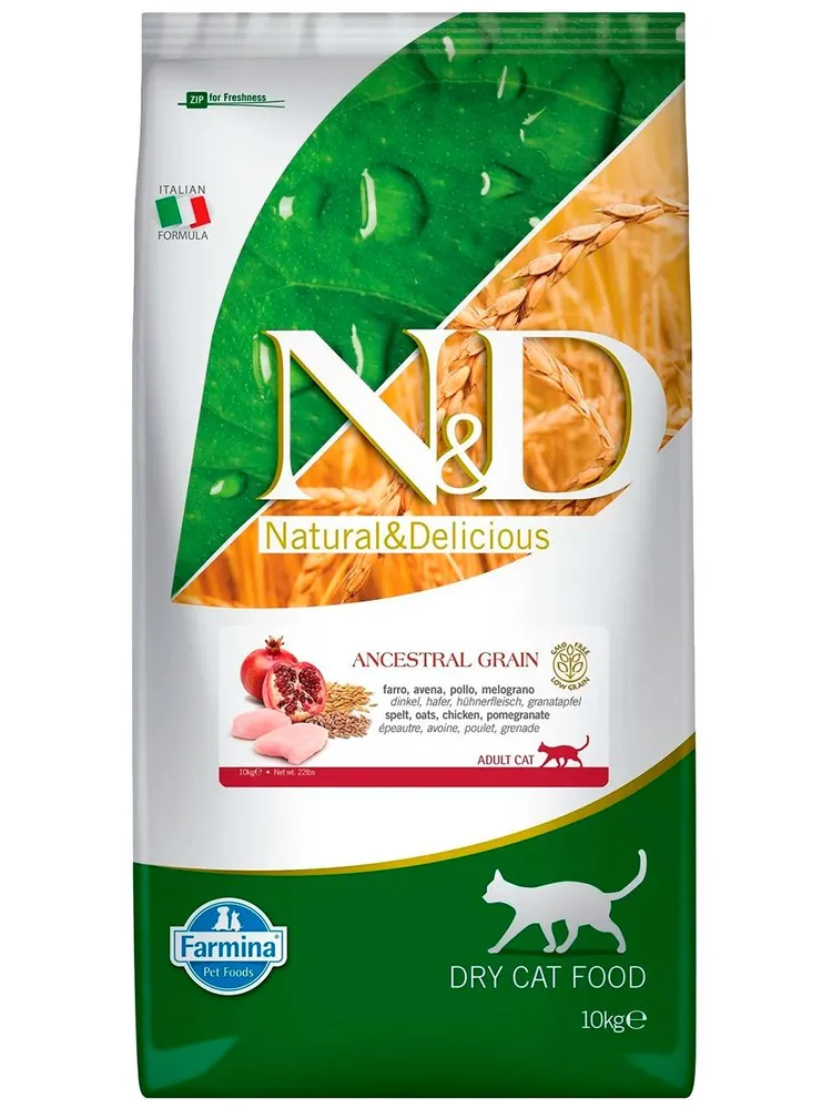Farmina N&D LowGrain ADULT Chicken&Pomegranate низкозерновой курица, гранат для кошек 10кг фото, цены, купить