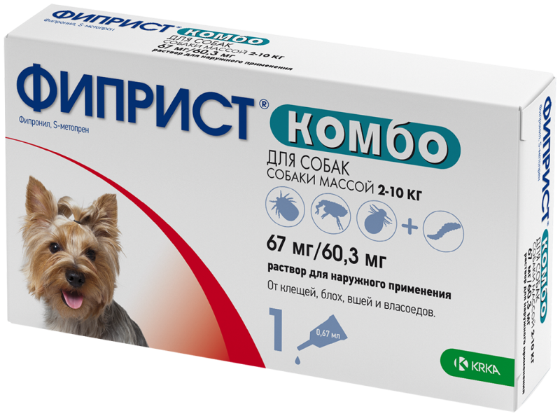 капли ФИПРИСТ КОМБО для собак весом   2-10кг (1пип*0,67мл)  KRKA фото, цены, купить