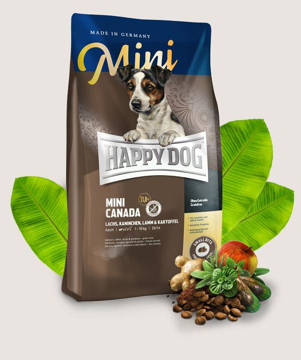 Happy Dog Supreme Mini Canada с канадским лососем, кроликом, ягненком для мини пород собак 300г фото, цены, купить