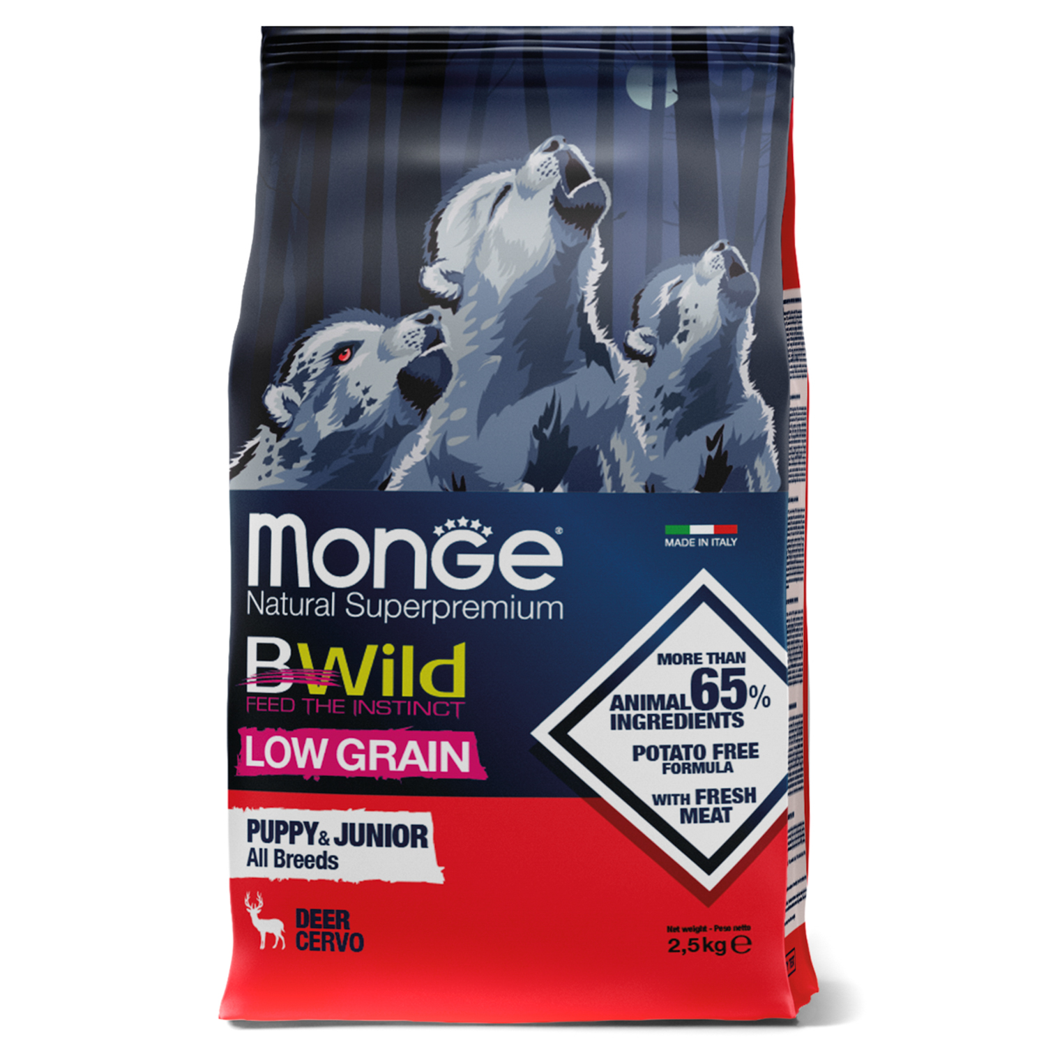 Monge BWild LOW GRAIN Puppy & junior сухой для щенков, из мяса оленя 2,5 кг фото, цены, купить