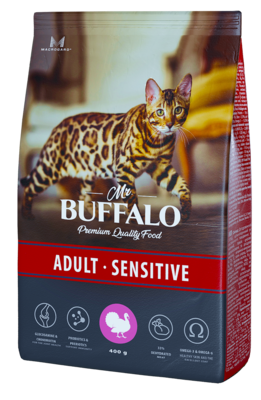 Mr.Buffalo ADULT SENSITIVE с индейкой для кошек с чувствительным пищеварением 400г фото, цены, купить