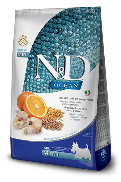 Farmina N&D OCEAN ADULT MINI Fish&Orange треска, апельсин для собак мелких пород 800г фото, цены, купить