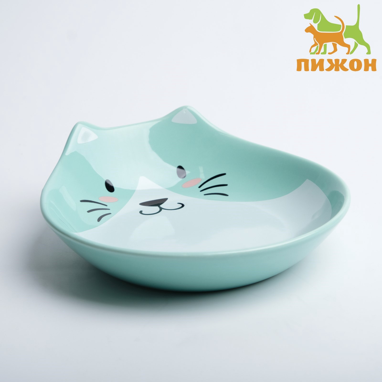 Миска керамическая "Голова Кота 3" 260мл 15,5*14,5*55см Зелёная фото, цены, купить