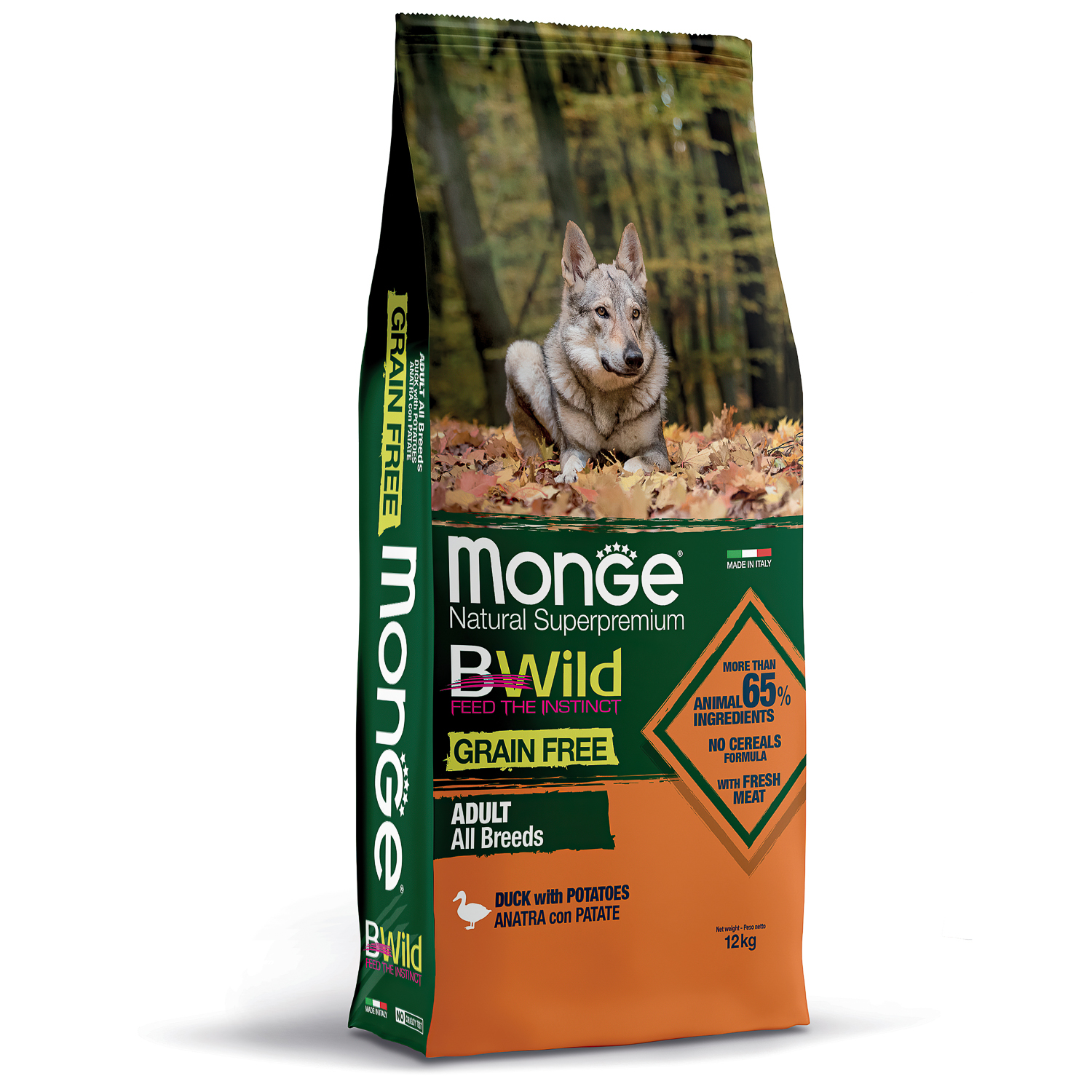 Monge BWild GRAIN FREE сухой для взрослых собак, Утка/Картофель 12 кг фото, цены, купить