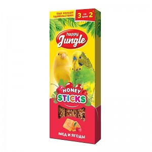 Happy Jungle лакомства для птиц Мёд и Ягоды (3палочки) 90г фото, цены, купить