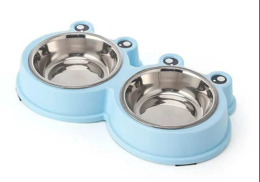 Подставка двойная с металлическими мисками "Лягушка" 2*150мл Синий фото, цены, купить