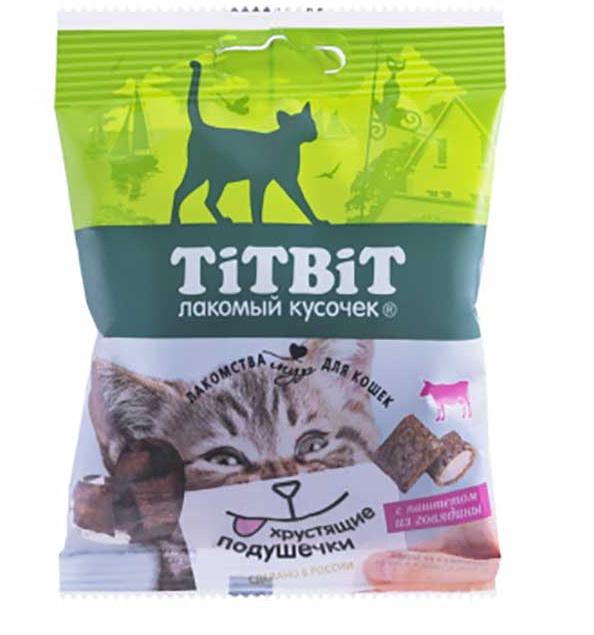 TiTBiT Хрустящие подушечки для кошек с паштетом из говядины 30г фото, цены, купить