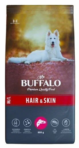 Mr.Buffalo HAIR & SKIN CARE с лососем для красивой кожи и шерсти для собак ср. и крупных пород  800г фото, цены, купить