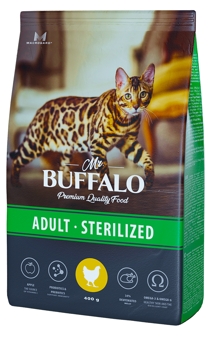 Mr.Buffalo STERILIZED с курицей для стерилизованных кошек 400г фото, цены, купить