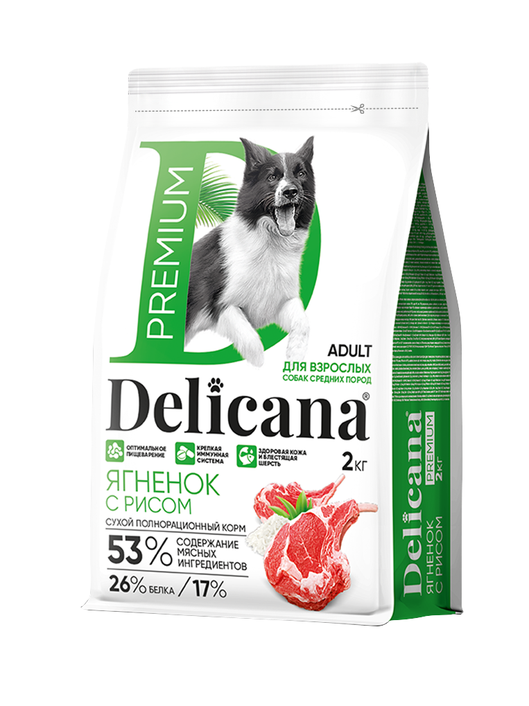 Delicana Ягненок с рисом для собак средних пород 2кг  фото, цены, купить