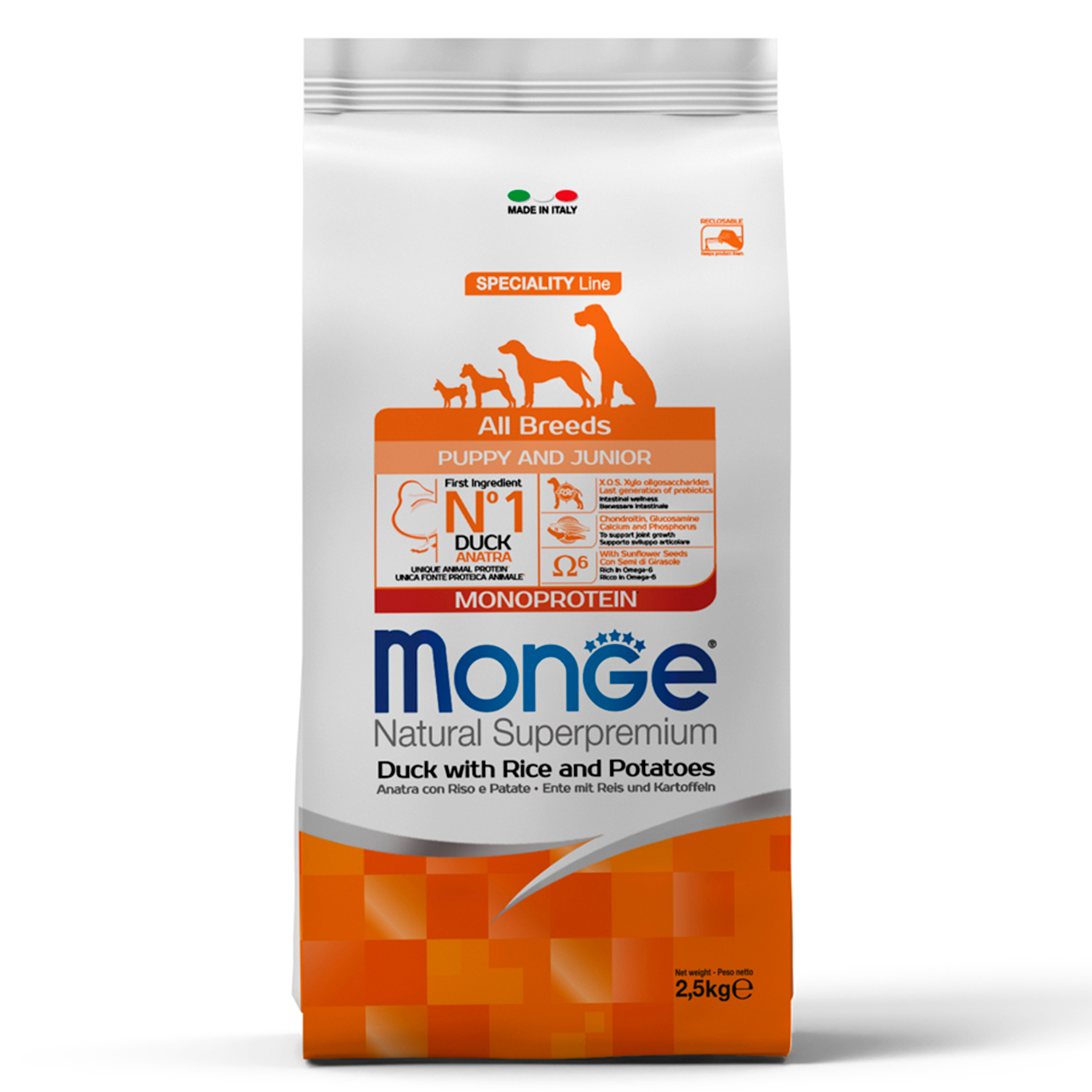 Monge Speciality Line Monoprotein сухой для щенков всех пород Утка/Рис 2,5кг фото, цены, купить