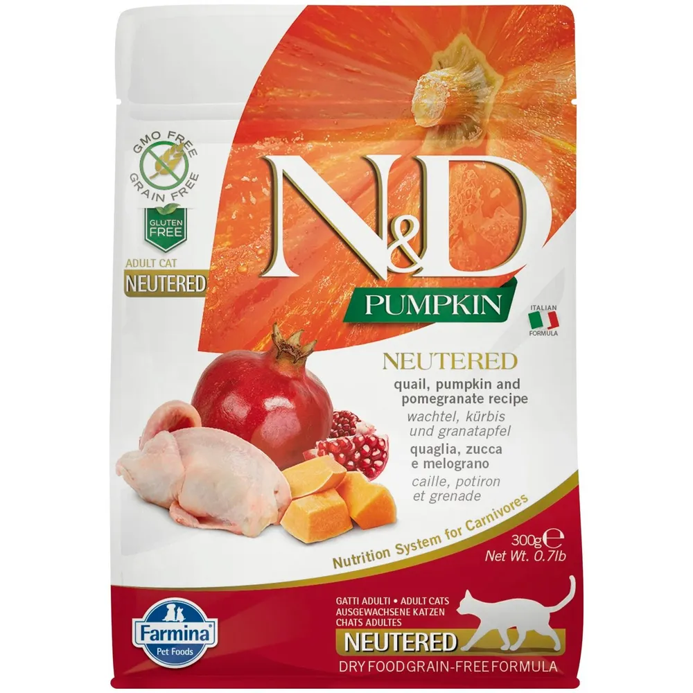 Farmina N&D Neutered Quail&Pomegranate PUMPKIN перепел+гранат+тыква для стерил, кастр. кошек 300г фото, цены, купить