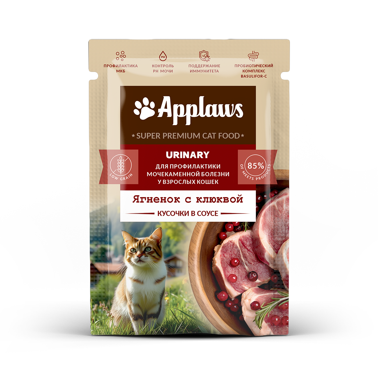 Пауч Applaws Urinary Ягнёнок,Клюква в соусе для кошек 85 фото, цены, купить