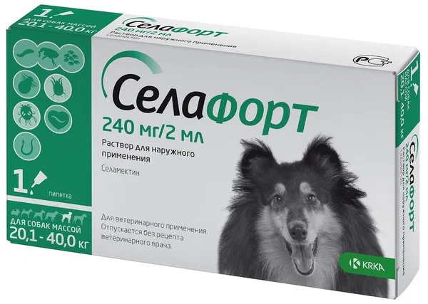 Селафорт  (1пип*240мг/2мл) 20,1-40кг капли на холку для собак фото, цены, купить