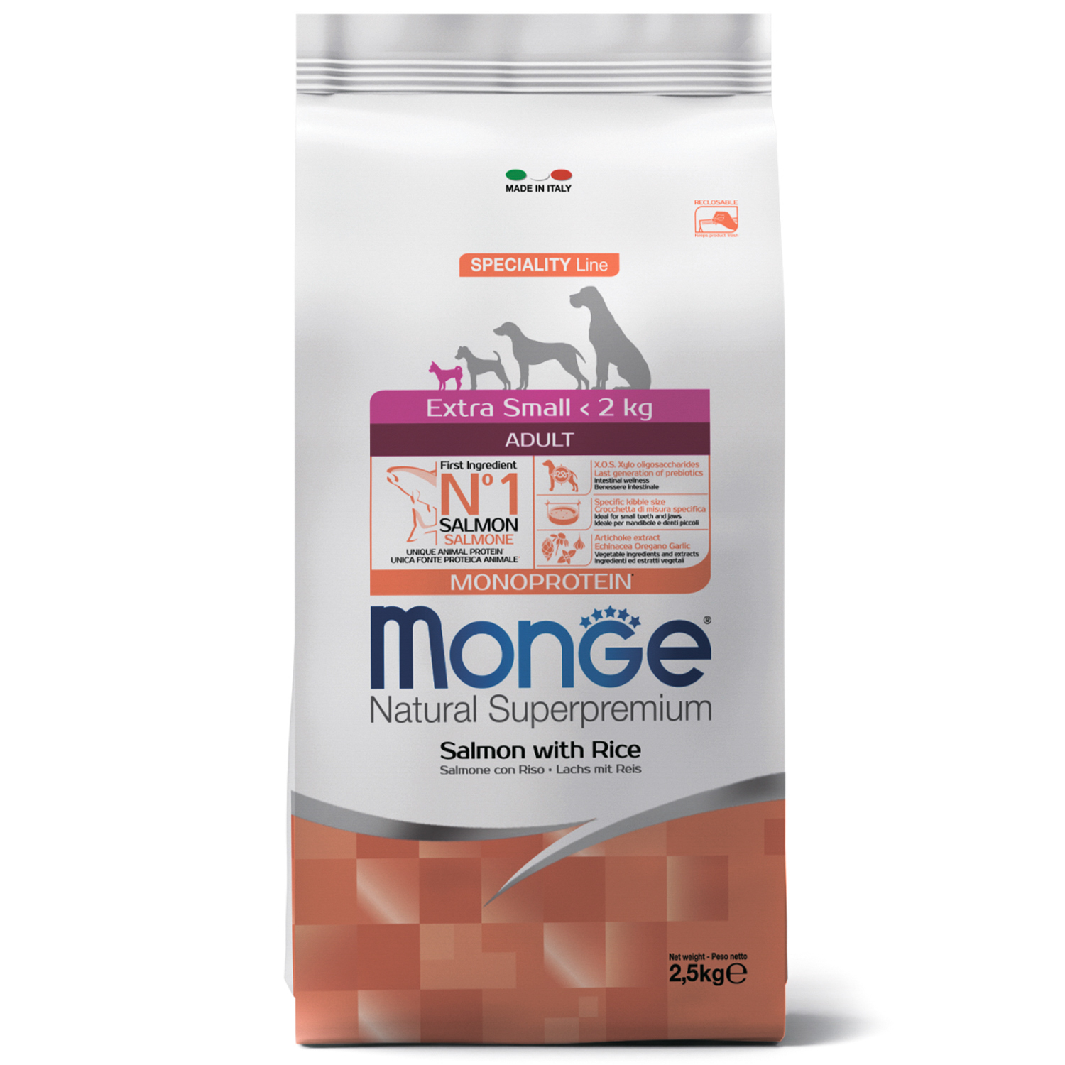 Monge Speciality Line Monoprotein сухой для взрослых собак миниатюрных пород Лосось/Рис 2,5кг фото, цены, купить
