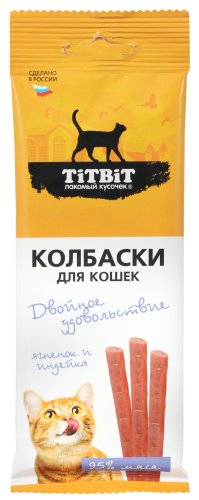 TiTBiT  Колбаски для кошек  Двойное удовольствие с ягнёнком и индейкой 45 г фото, цены, купить