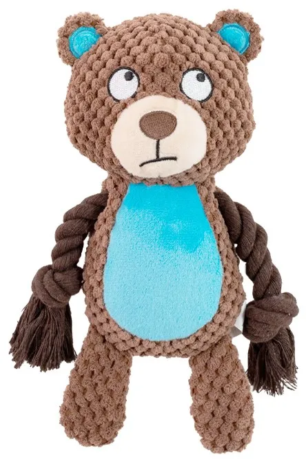 №1 Игрушка для собак Медвежонок коричневый с пищалкой и канатом, текстиль, 24*10*6см (1/108) фото, цены, купить