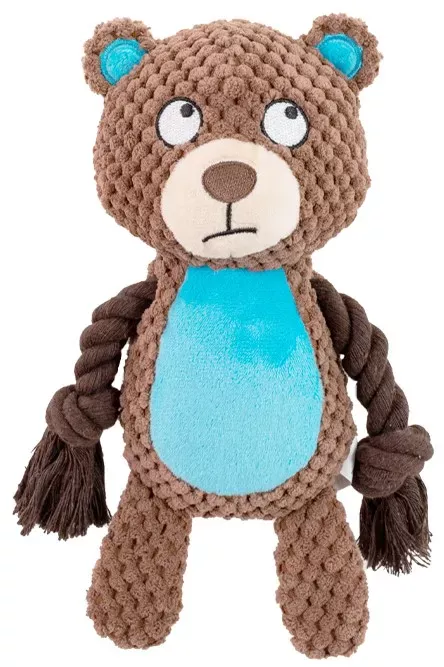 №1 Игрушка для собак Медвежонок коричневый с пищалкой и канатом, текстиль, 24*10*6см (1/108) фото, цены, купить