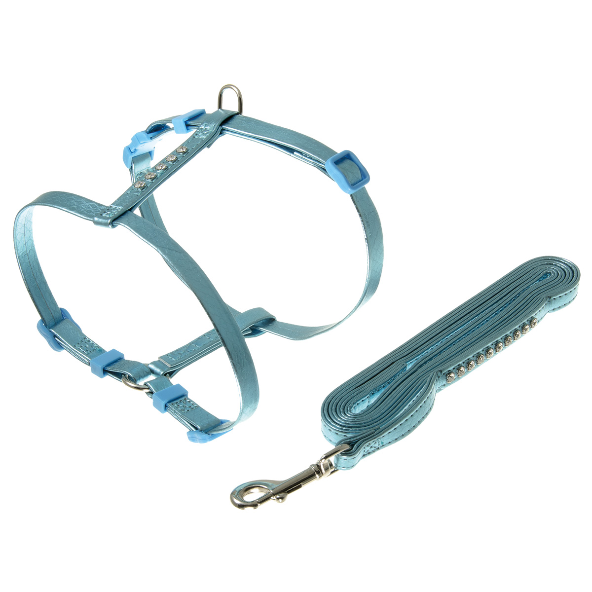 Шлея и поводок кожзам,стразы 10мм 30-35см для собак фото, цены, купить