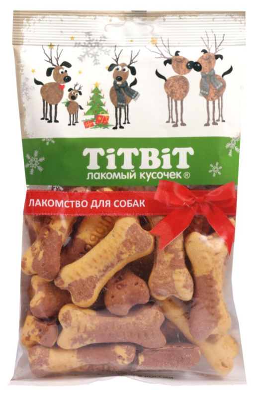 TiTBiT Печенье косточки двухцветные для собак (Новогодняя коллекция) 130 г 026052 фото, цены, купить