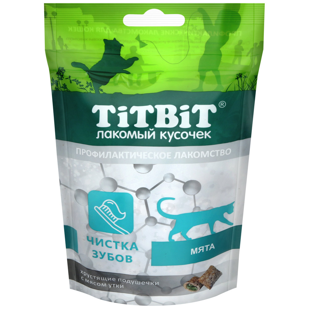 TiTBiT Хрустящие Подушечки для кошек с мясом утки для чистки зубов 60г фото, цены, купить