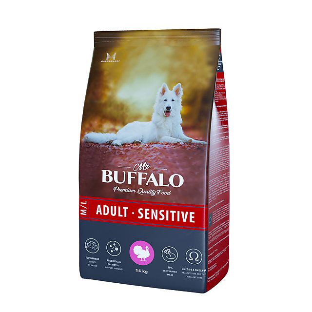 Mr.Buffalo ADULT M/L SENSITIVE с индейкой для собак средних и крупных пород 14 кг фото, цены, купить