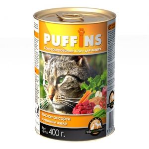 Puffins консервы 400гр мясное ассорти в желе для кошек фото, цены, купить