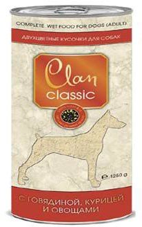 Clan CLASSIC консервы 1250г кусочки говядины,курицы,овощи в соусе для собак фото, цены, купить