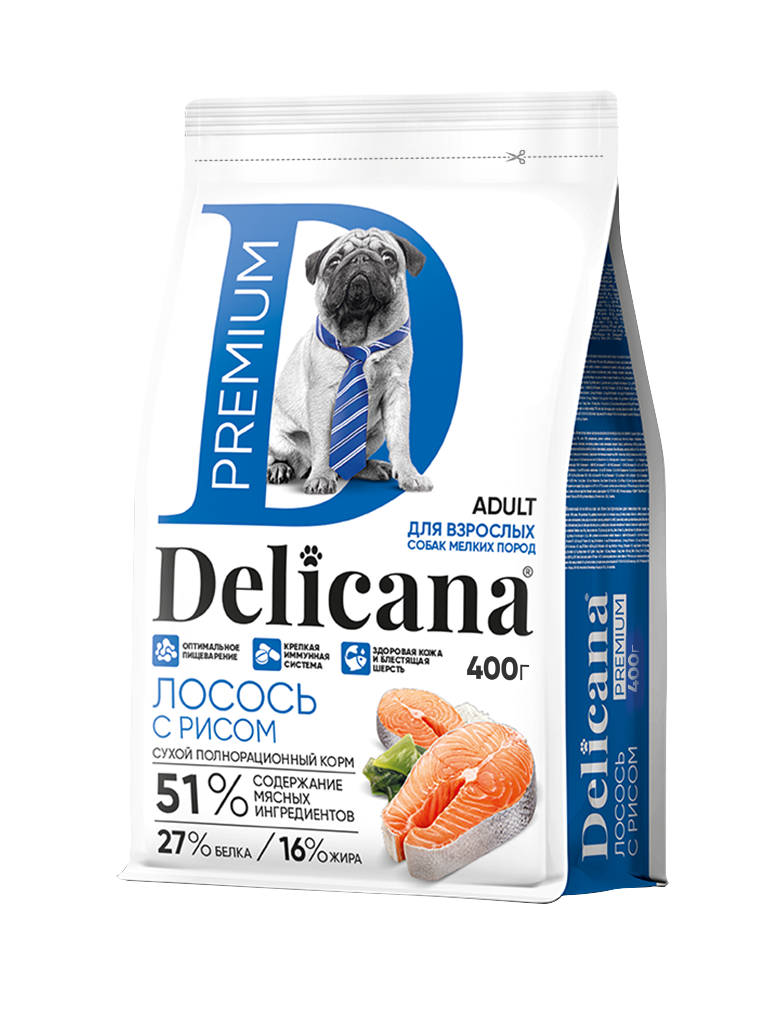 Delicana Лосось с рисом для собак мелких пород 400г  фото, цены, купить