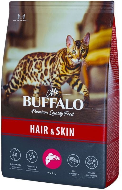 Mr.Buffalo ADULT HAIR & SKIN с лососем для красивой кожи и шерсти у кошек 400г фото, цены, купить