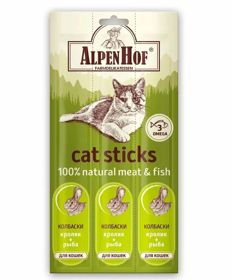 AlpenHof для КОШЕК Колбаски с Мясом Кролика и Рыбы 3 шт фото, цены, купить