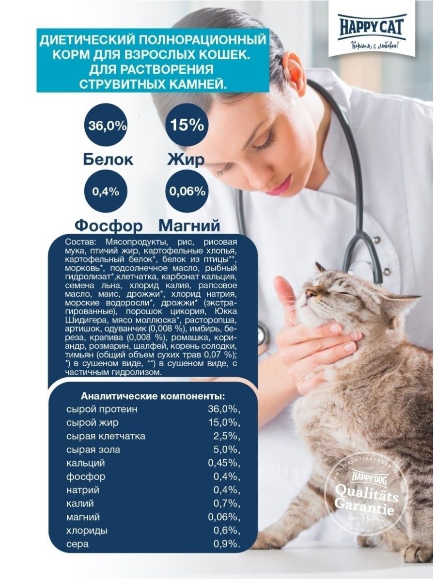 Happy Cat VET Diet Struvit для кошек при мочекаменной болезни 1 кг купить,  цена в интернет-магазине 