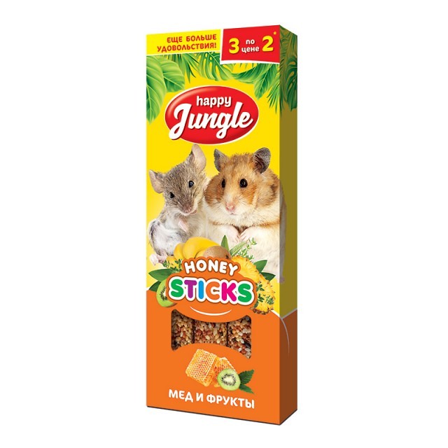 Happy Jungle для мелких грызунов Мёд и Фрукты (3палочки) 90г фото, цены, купить