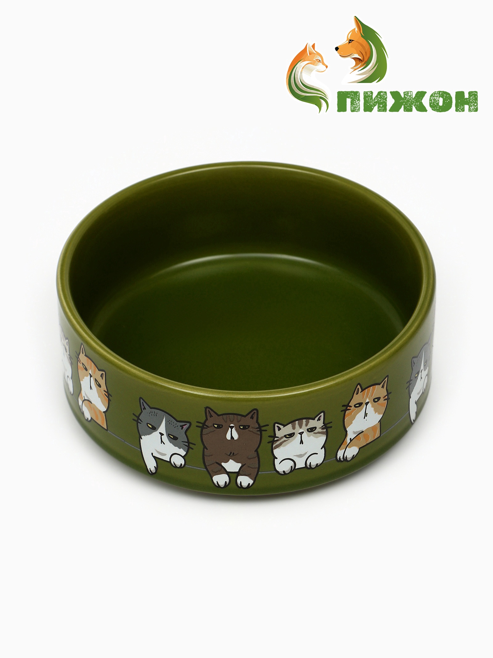 Миска керамическая "Парные Коты" 200мл 10,5*4см Зелёная фото, цены, купить