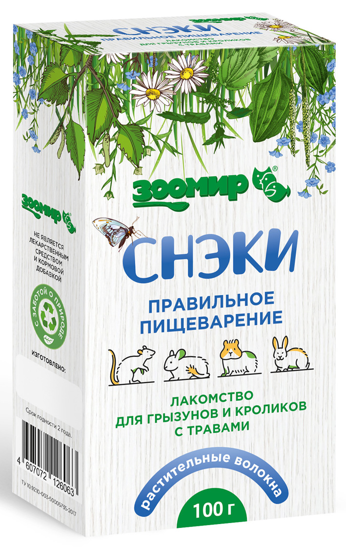 ЗООМИР "Снэки правильное пищеварение" лакомство для грызунов и кроликов с травами 100г фото