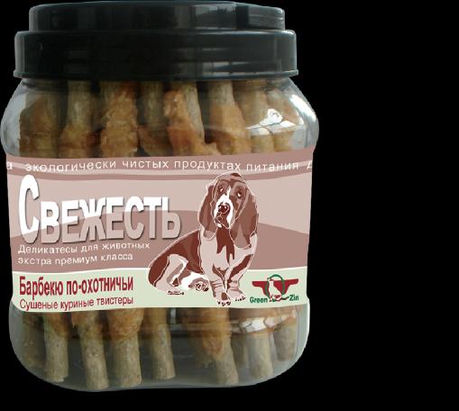 Лакомства Green Qzin СВЕЖЕСТЬ  Сушеные куриные твистеры 750г (банка) фото, цены, купить