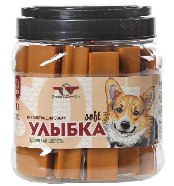Лакомства Green Qzin  УЛЫБКА SOFT №15 Мягкие палочки для здоровья шерсти 18шт 1130г (банка) фото, цены, купить
