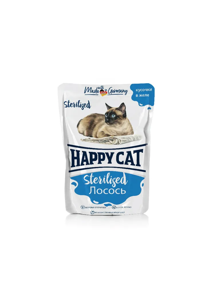 Happy Cat Паучи Желе лосось кусочки для стерилизованных кошек 100г  фото, цены, купить