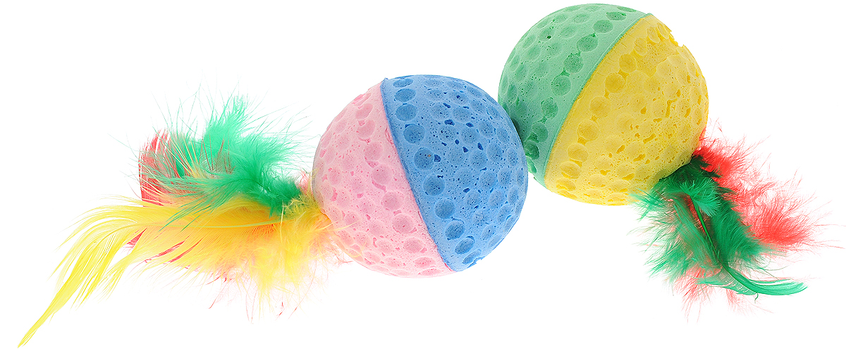 Мяч поролон 4 см двухцветный с перьями  фото, цены, купить