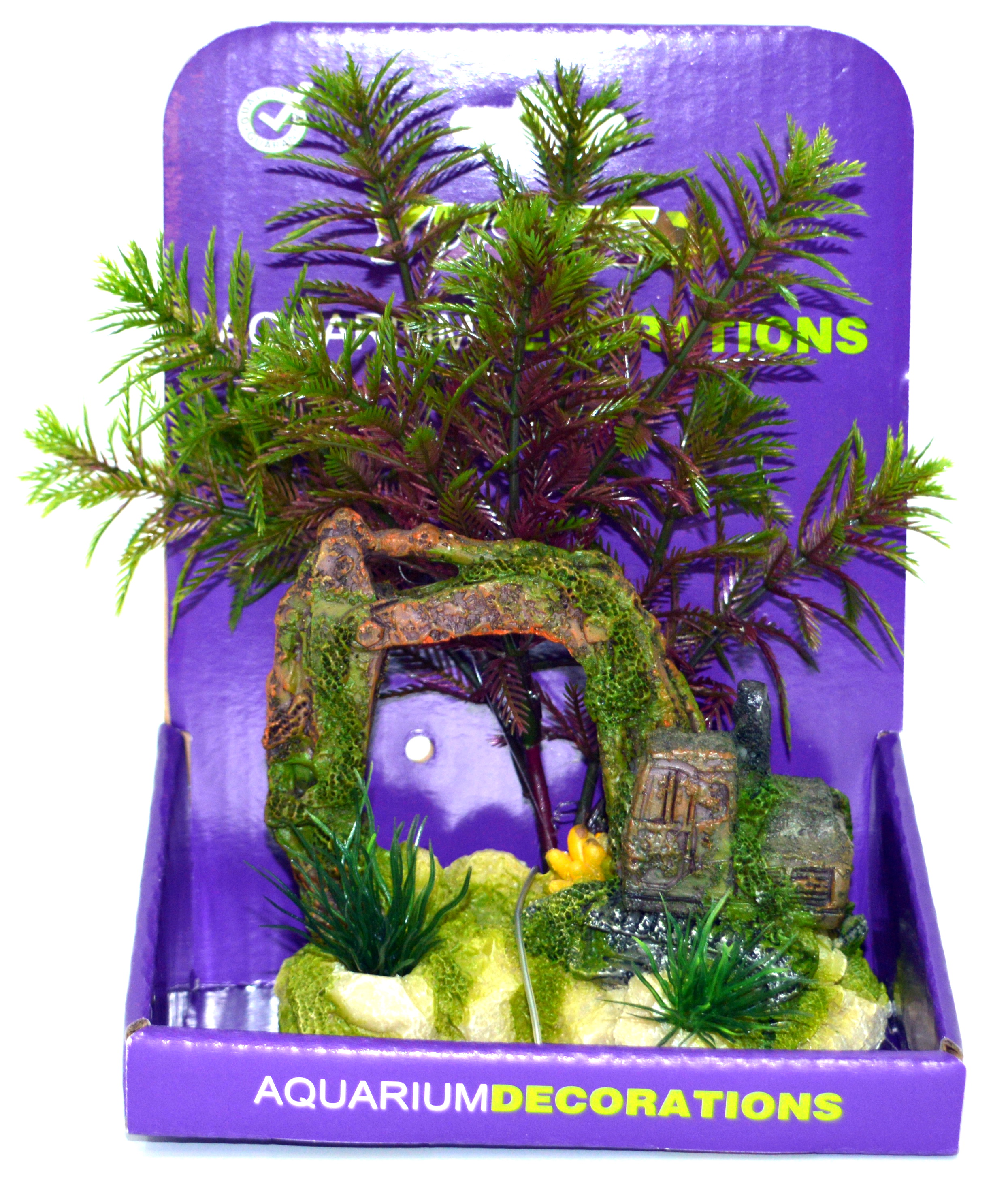 Грот для аквариума "Затонувший экскаватор с растениями" 10*6*14см (YS-192504) фото, цены, купить