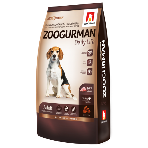 Zoogurman Daily Life с индейкой для собак средних и крупных пород 12кг фото, цены, купить