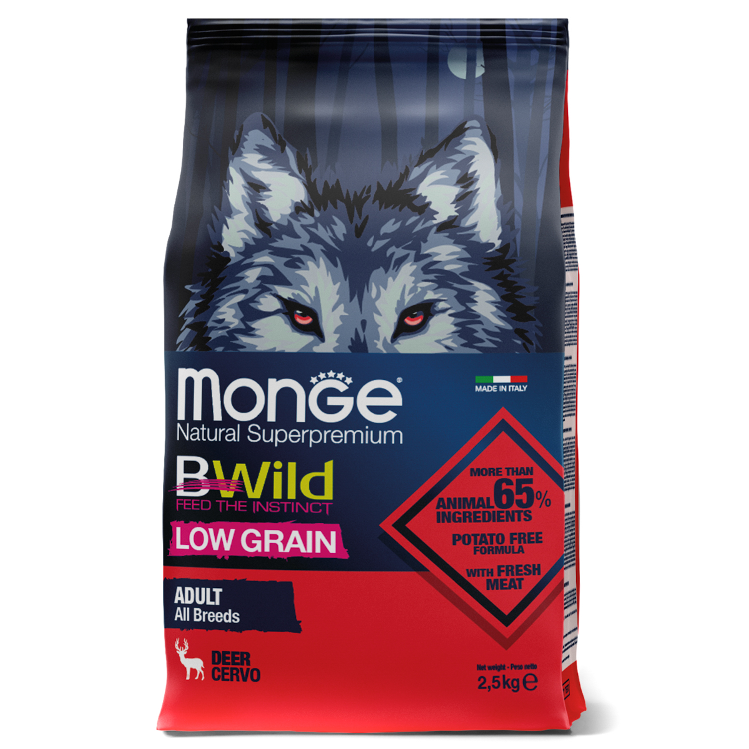 Monge BWild LOW GRAIN сухой для взрослых собак, из мяса оленя 2,5 кг фото, цены, купить