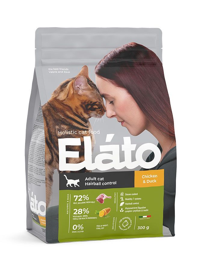 ELATO Holistic с курицей и уткой для выведения шерсти у кошек 300г фото, цены, купить