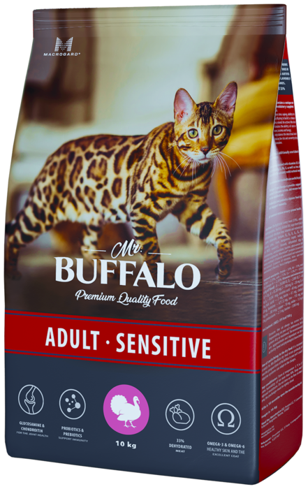 Mr.Buffalo ADULT SENSITIVE с индейкой  для кошек с чувствительным пищеварением 10кг фото, цены, купить