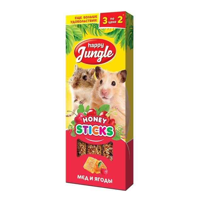 Happy Jungle лакомства для мелких грызунов Мёд и Ягоды (3палочки) 90г фото, цены, купить